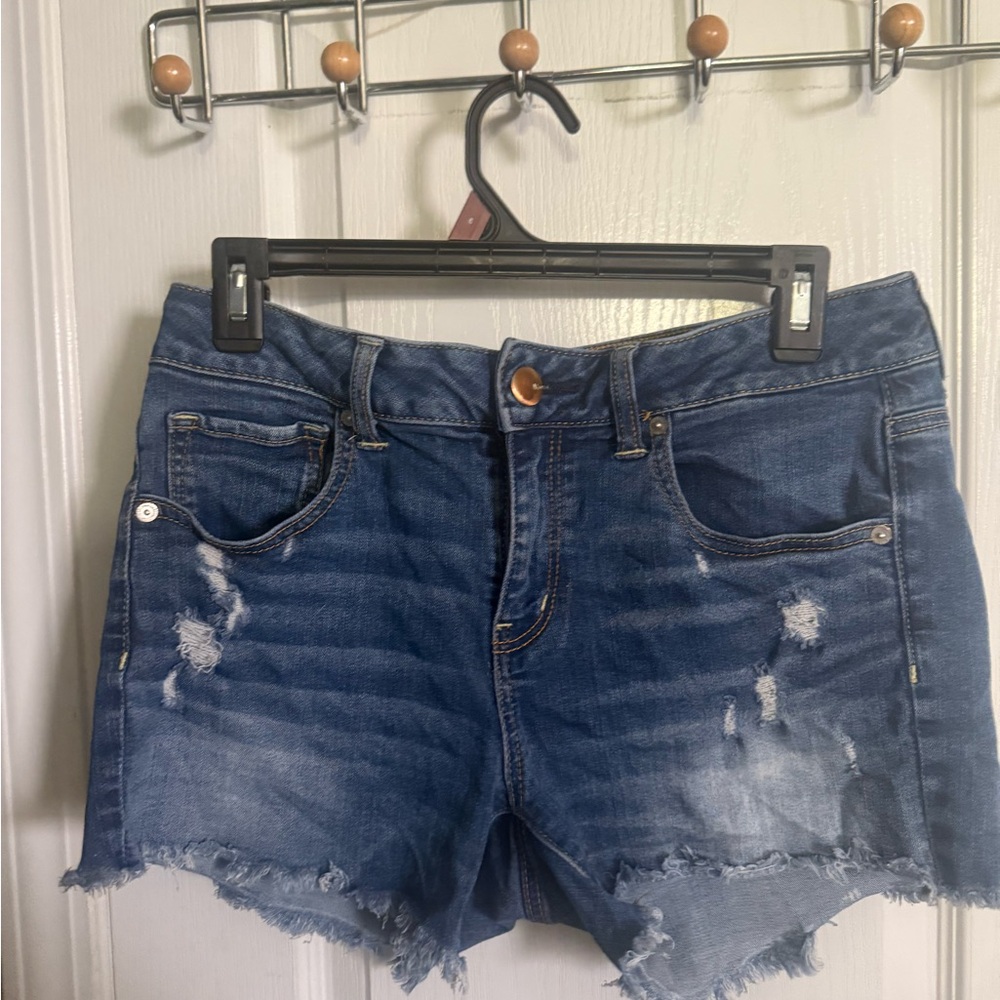 American Eagle Outfitters Dark Blue Distressed Jean Shorts